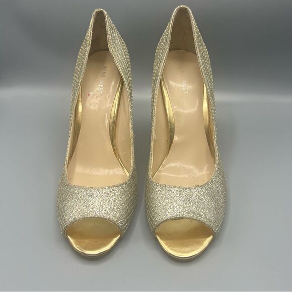 Nine West Open Toe Gold Glitter Heels - Picture 2 of 7